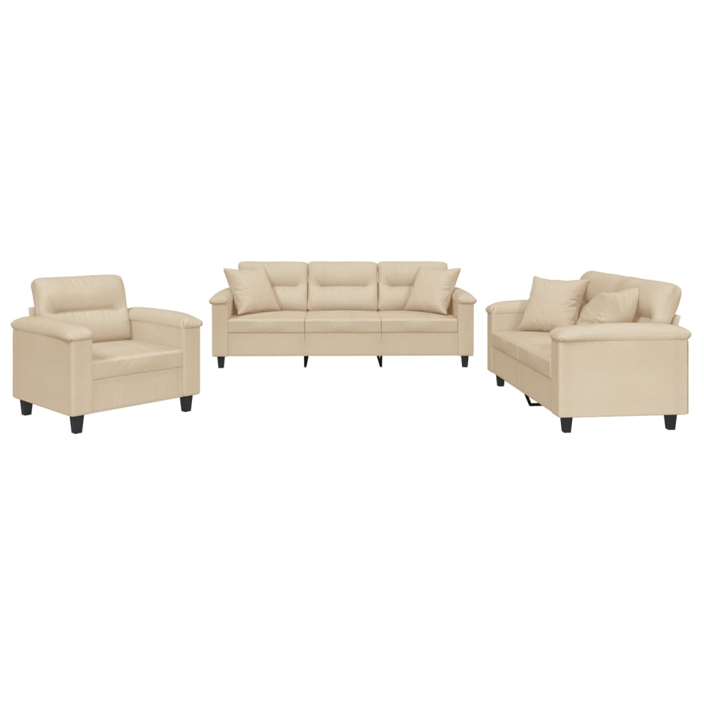 Ensemble de canapés 3 pcs avec coussins Crème Tissu microfibre - XIOS
