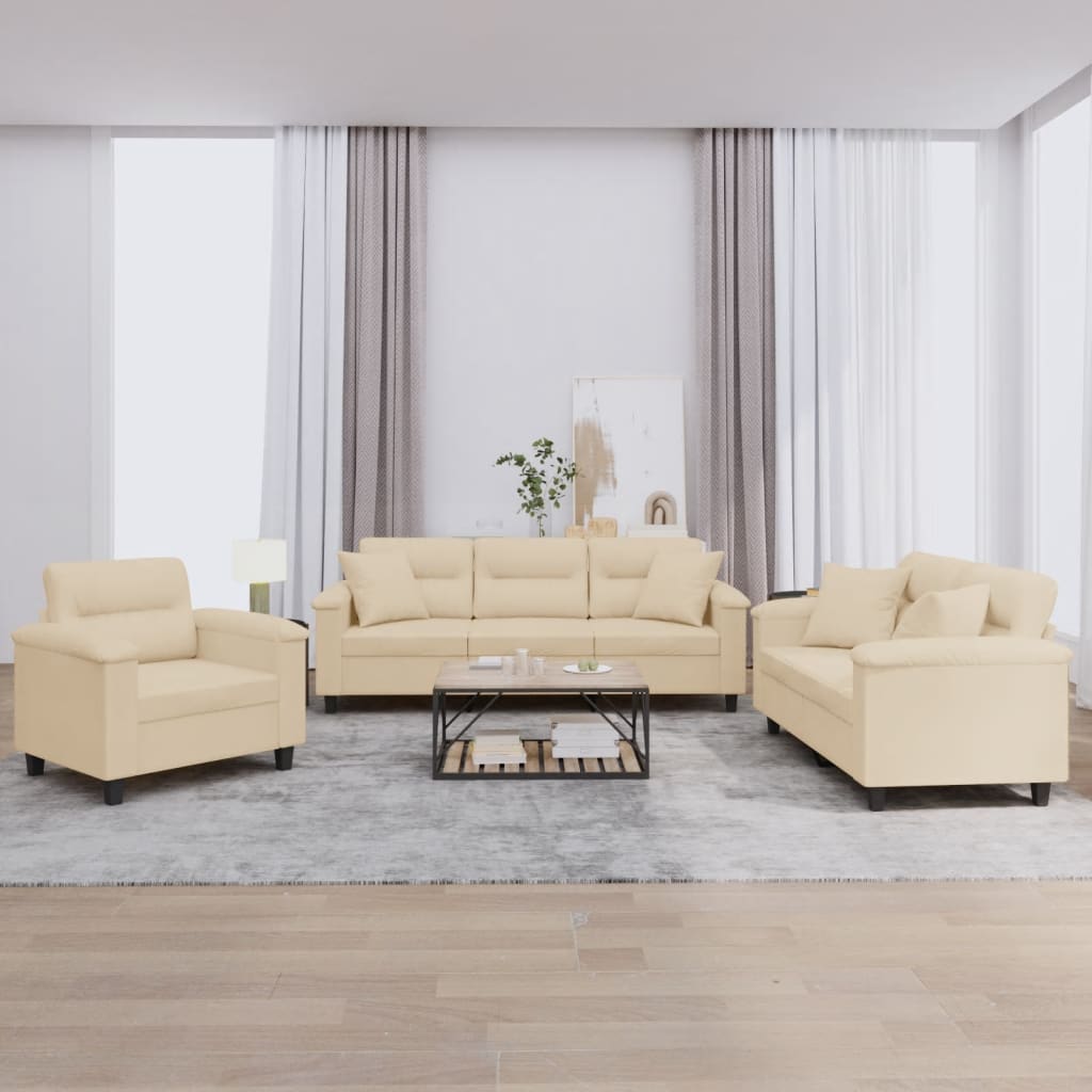 Ensemble de canapés 3 pcs avec coussins Crème Tissu microfibre - XIOS