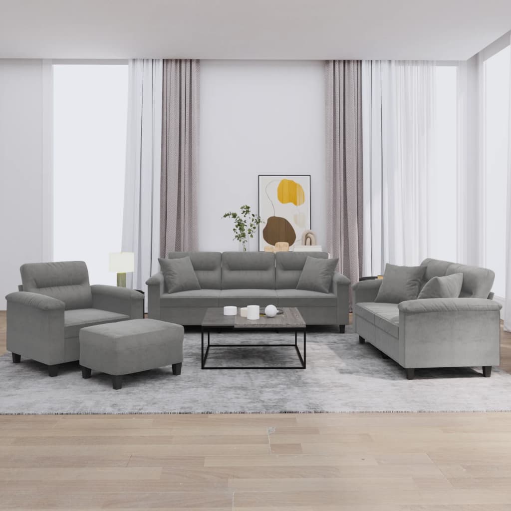Ensemble de canapés 4 pcs coussins Gris foncé Tissu microfibre - XIOS
