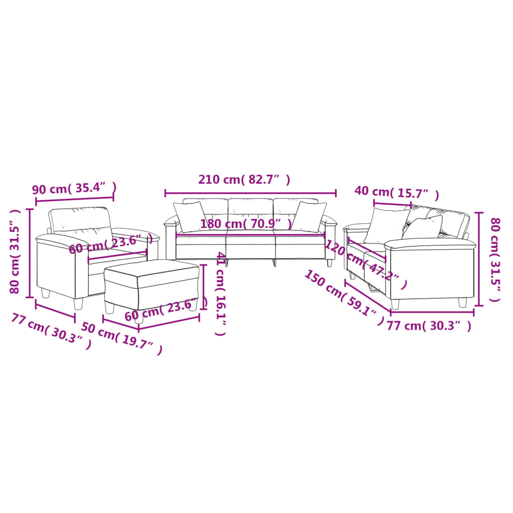Ensemble de canapés 4 pcs avec coussins Beige Tissu microfibre - XIOS