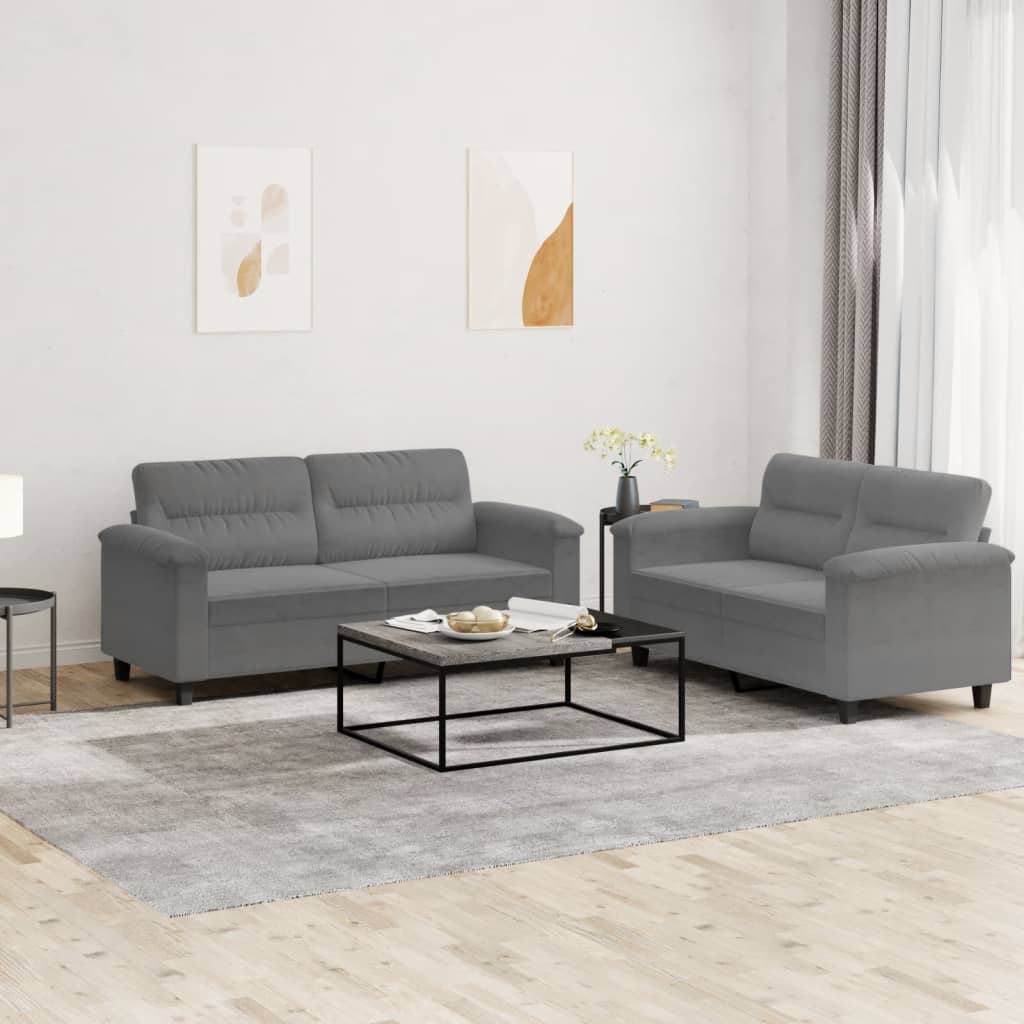 Ensemble de canapés 2 pcs coussins gris foncé tissu microfibre - XIOS