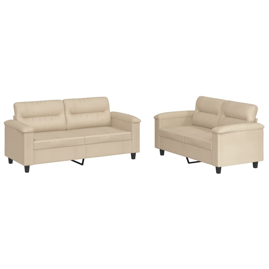 Ensemble de canapés 2 pcs avec coussins crème tissu microfibre Canapés vidaXL