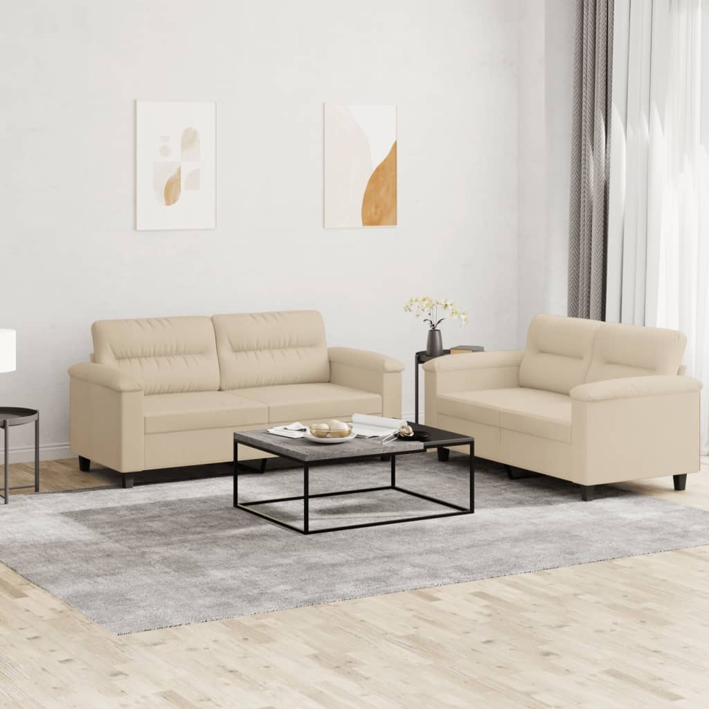 Ensemble de canapés 2 pcs avec coussins crème tissu microfibre Canapés vidaXL