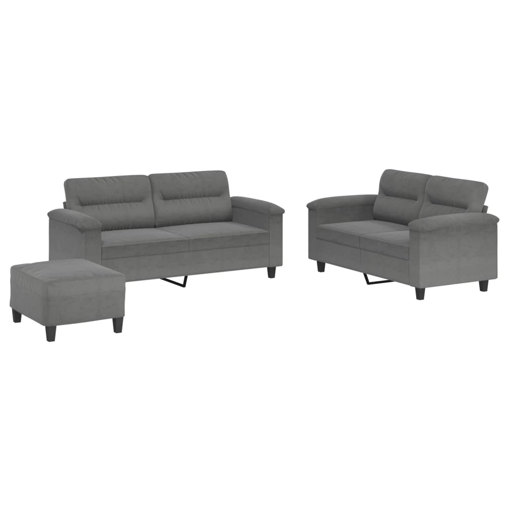Ensemble de canapés 3 pcs coussins gris foncé tissu microfibre - XIOS