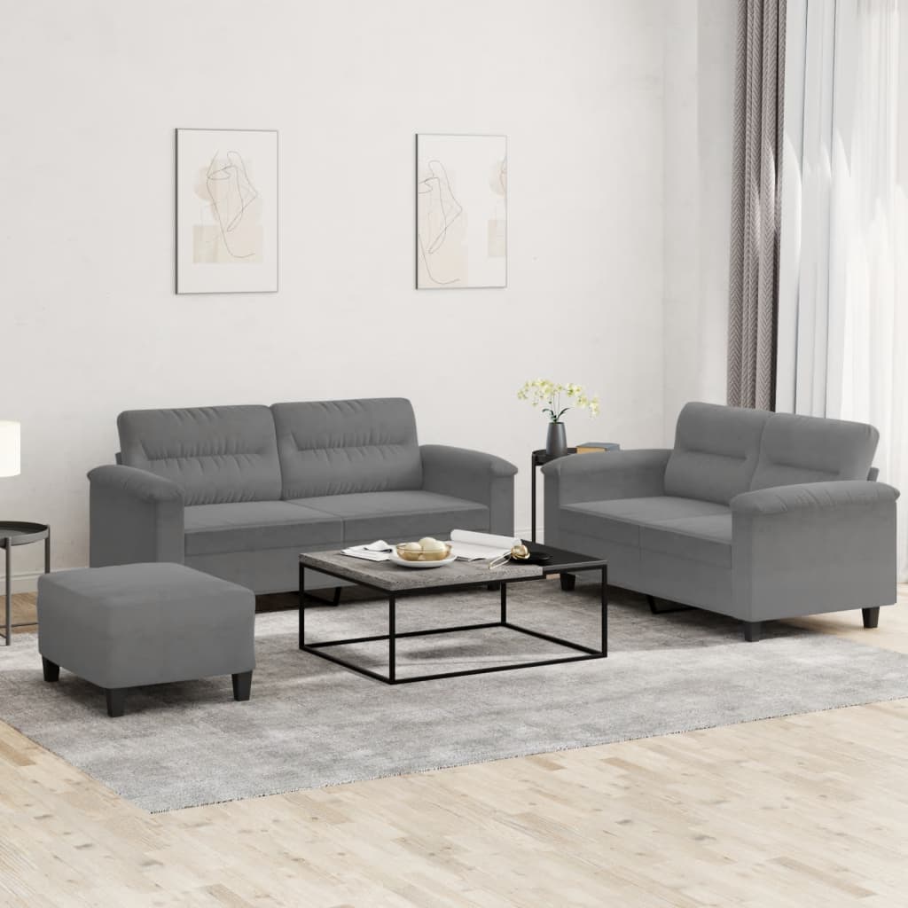 Ensemble de canapés 3 pcs coussins gris foncé tissu microfibre - XIOS