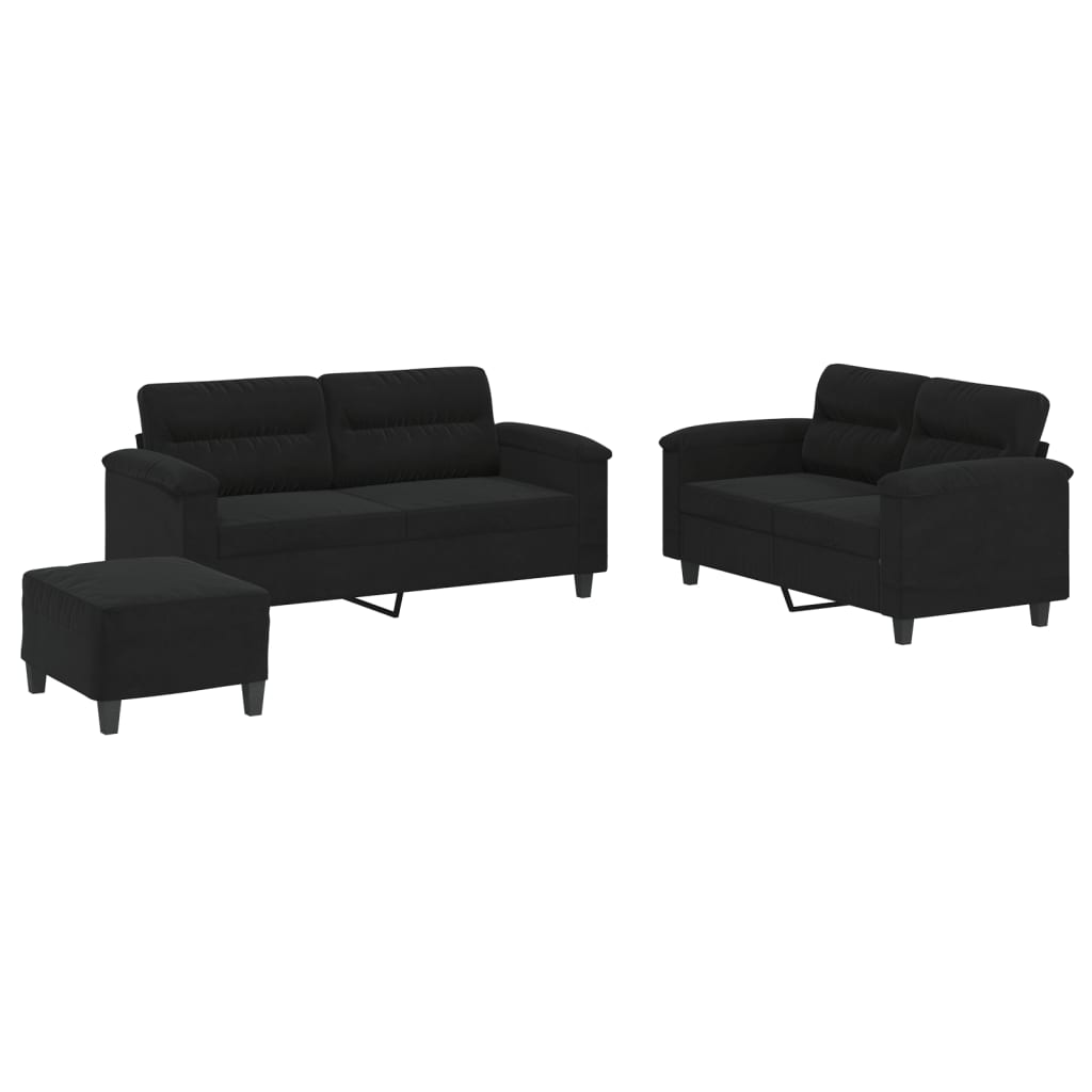 Ensemble de canapés 3 pcs avec coussins noir tissu microfibre - XIOS