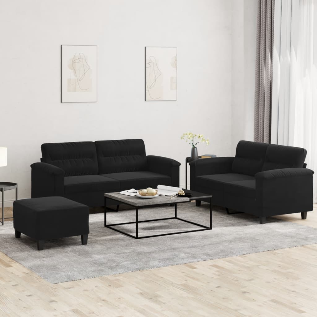Ensemble de canapés 3 pcs avec coussins noir tissu microfibre - XIOS
