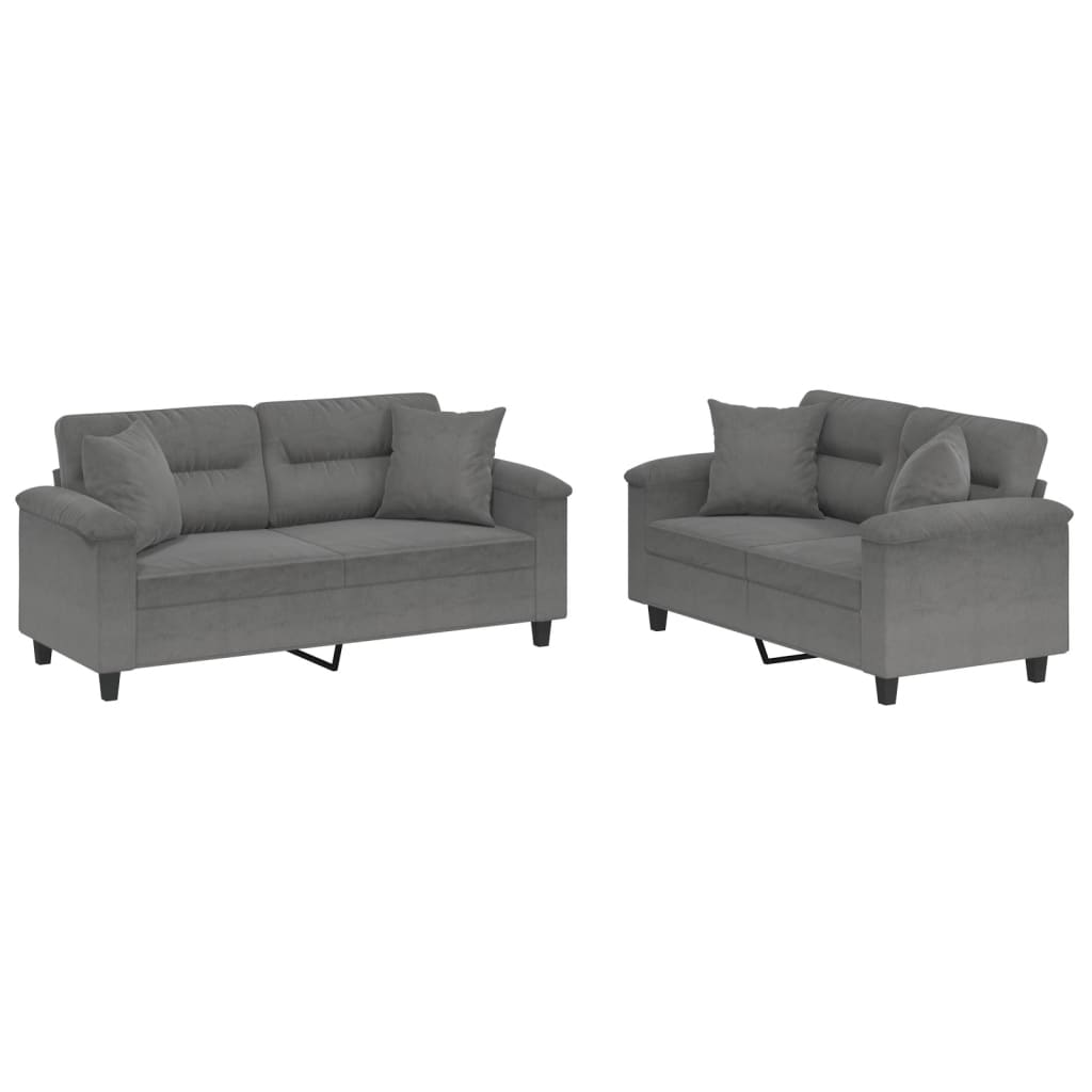 Ensemble de canapés 2 pcs coussins Gris foncé Tissu microfibre - XIOS