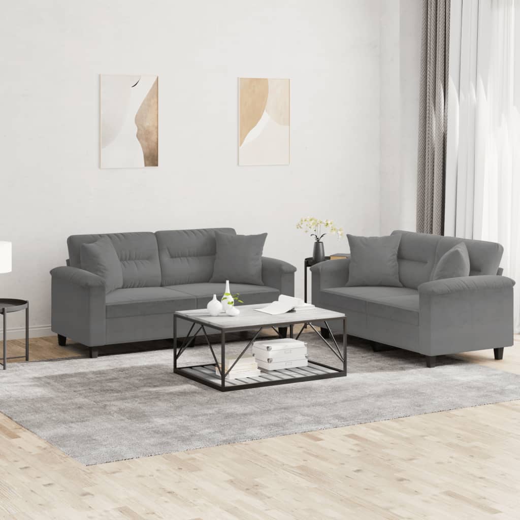 Ensemble de canapés 2 pcs coussins Gris foncé Tissu microfibre - XIOS