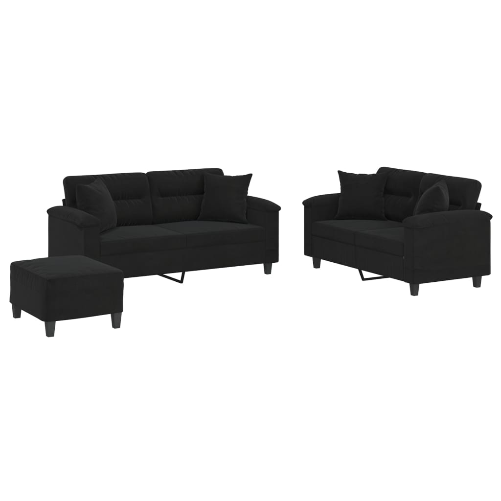 Ensemble de canapés 3 pcs avec coussins Noir Tissu microfibre - XIOS