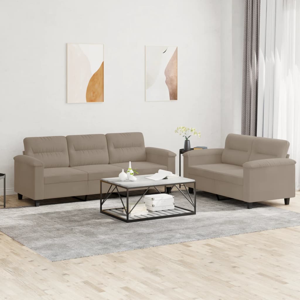 Ensemble de canapés 2 pcs avec coussins taupe tissu microfibre Canapés vidaXL