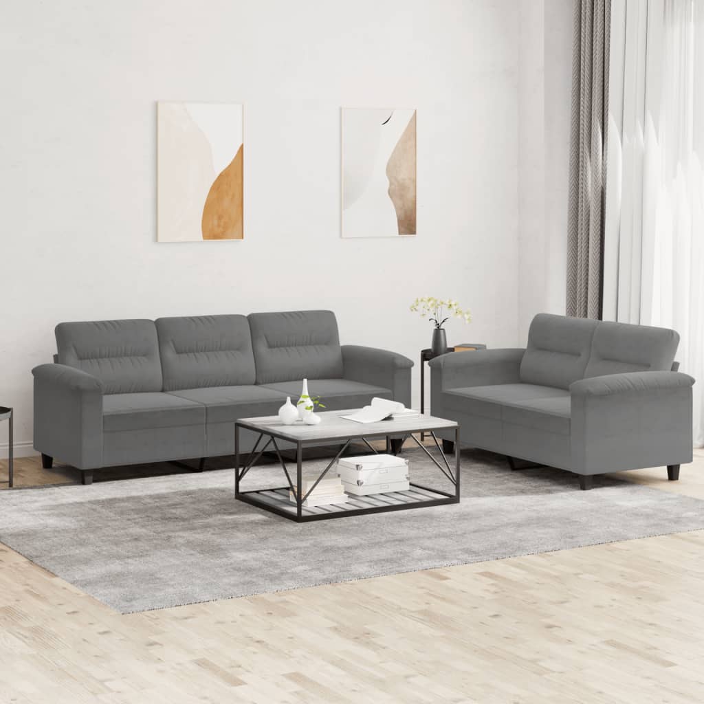 Ensemble de canapés 2 pcs coussins gris foncé tissu microfibre - XIOS