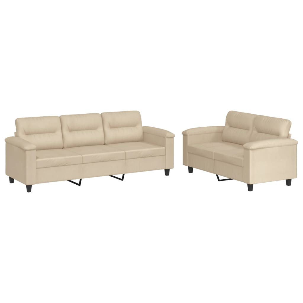 Ensemble de canapés 2 pcs avec coussins crème tissu microfibre Canapés vidaXL