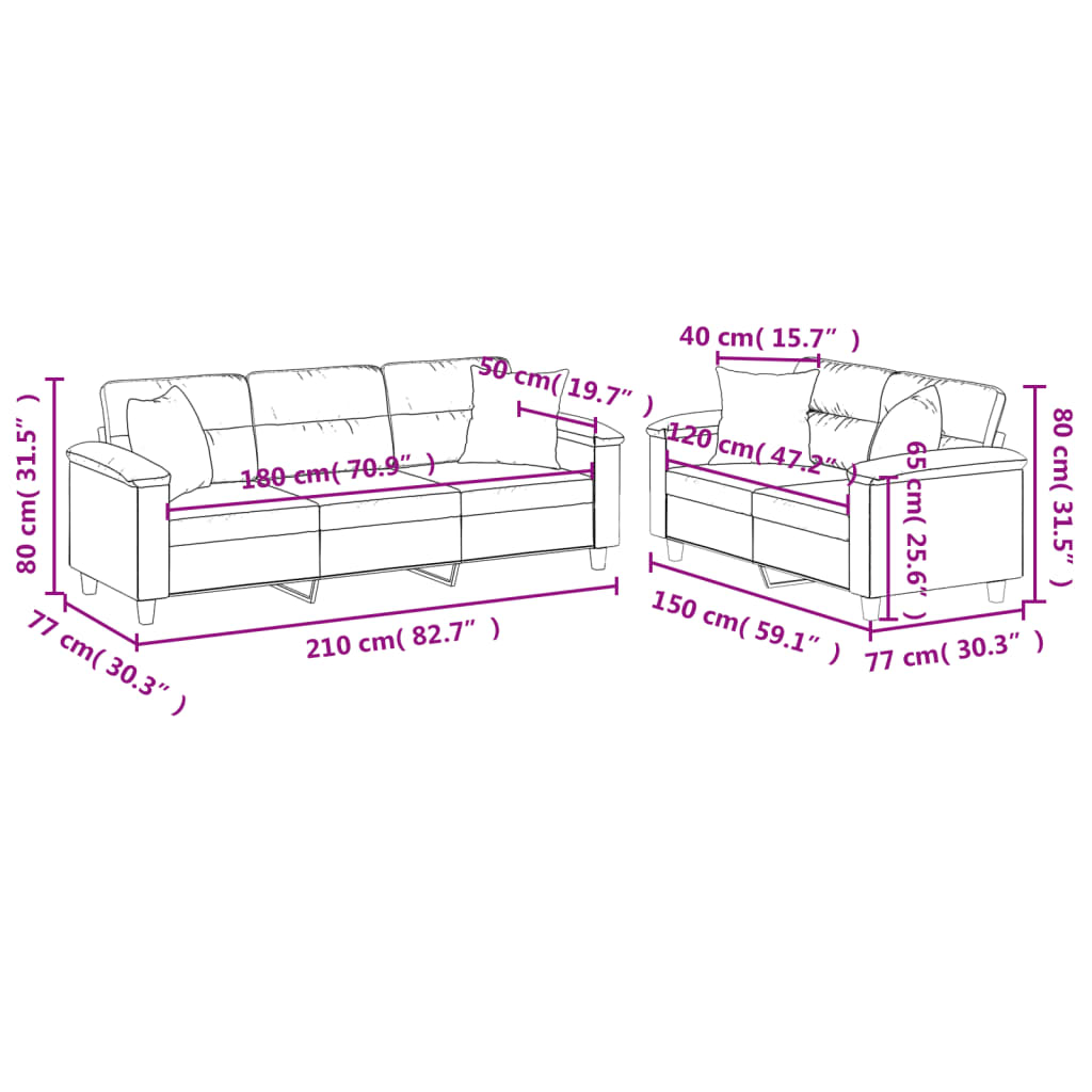 Ensemble de canapés 2 pcs coussins Gris foncé Tissu microfibre - XIOS