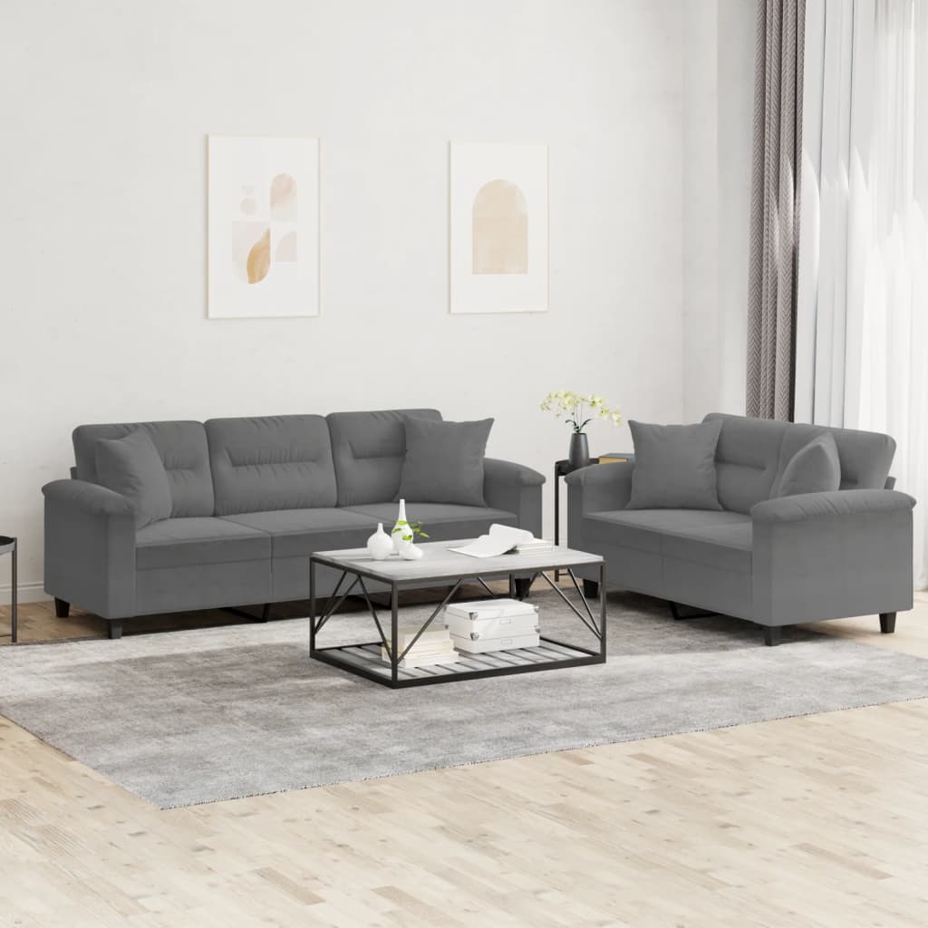 Ensemble de canapés 2 pcs coussins Gris foncé Tissu microfibre - XIOS