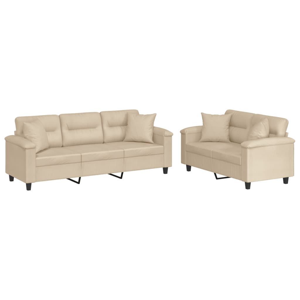 Ensemble de canapés 2 pcs avec coussins Crème Tissu microfibre - XIOS