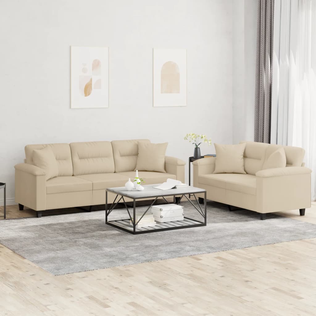 Ensemble de canapés 2 pcs avec coussins Crème Tissu microfibre - XIOS