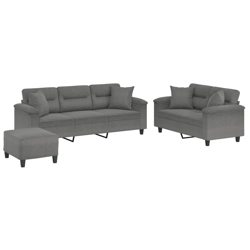 Ensemble de canapés 3 pcs coussins Gris foncé Tissu microfibre - XIOS