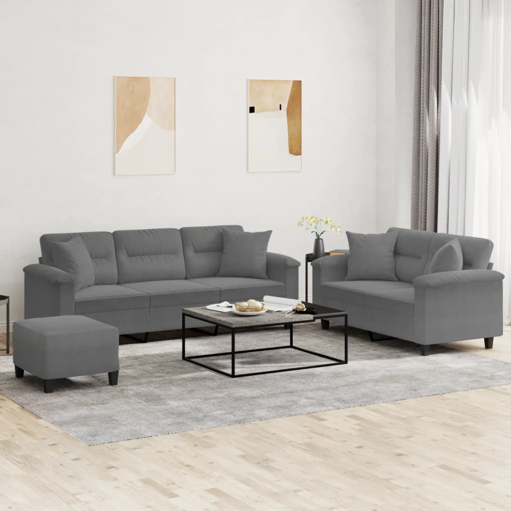 Ensemble de canapés 3 pcs coussins Gris foncé Tissu microfibre - XIOS