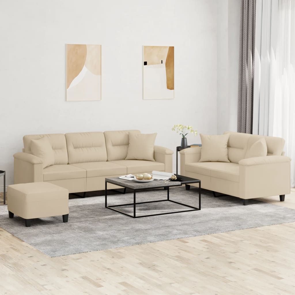 Ensemble de canapés 3 pcs avec coussins Crème Tissu microfibre - XIOS