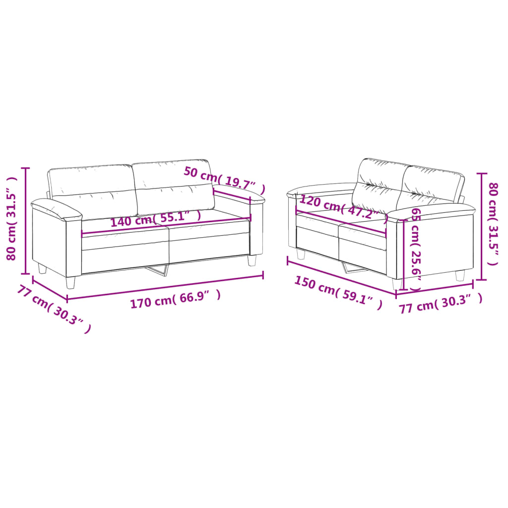 Ensemble de canapés 2 pcs avec coussins Noir Similicuir Canapés vidaXL