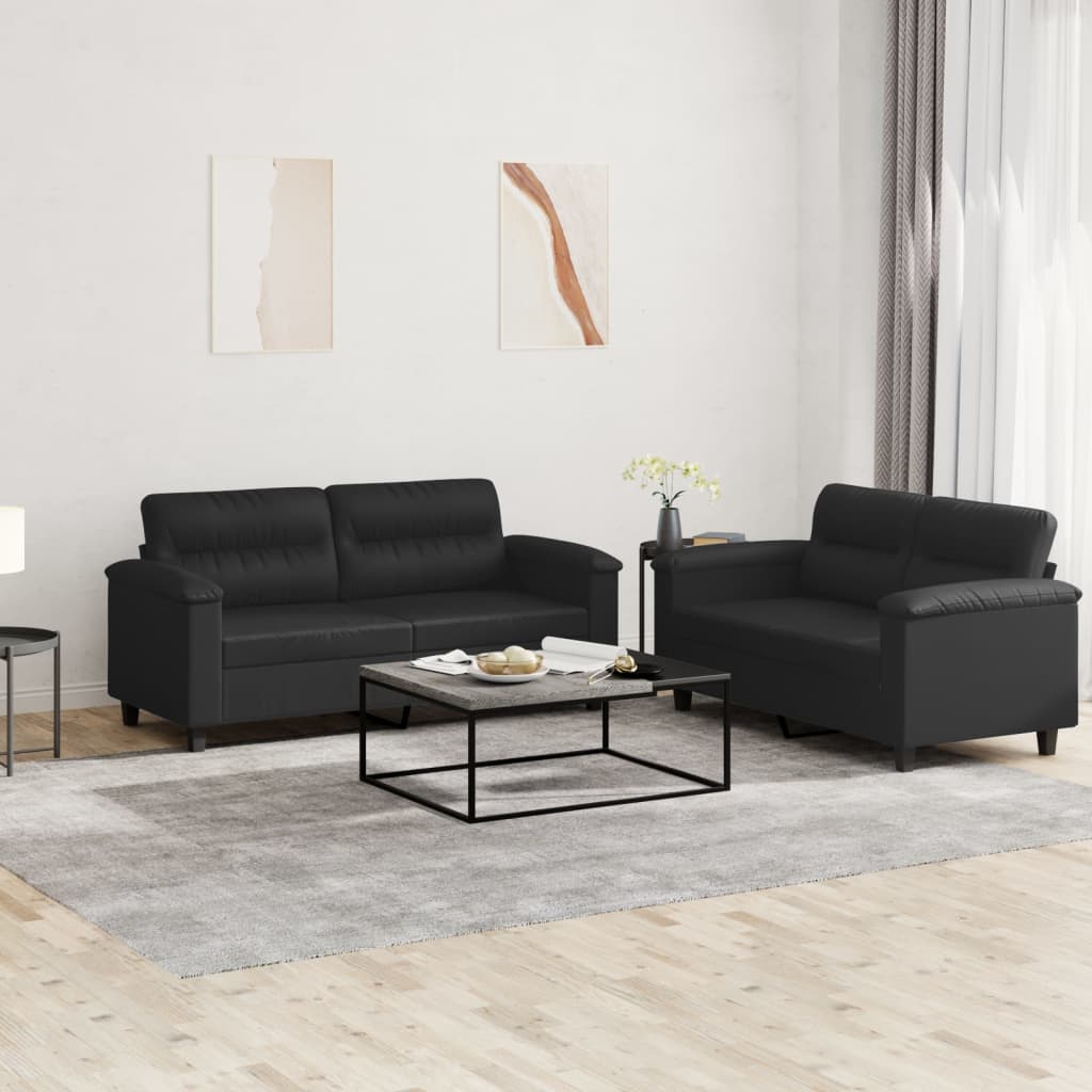 Ensemble de canapés 2 pcs avec coussins Noir Similicuir Canapés vidaXL