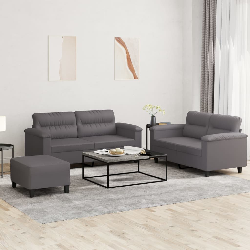 Ensemble de canapés 3 pcs avec coussins Gris Similicuir - XIOS