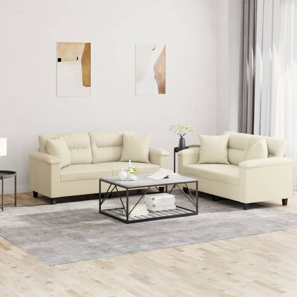 Ensemble de canapés 2 pcs avec coussins crème similicuir - XIOS