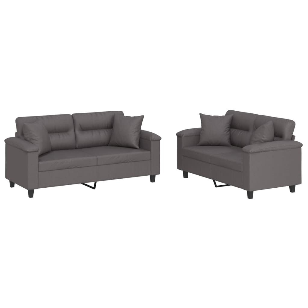 Ensemble de canapés 2 pcs avec coussins gris similicuir Canapés vidaXL