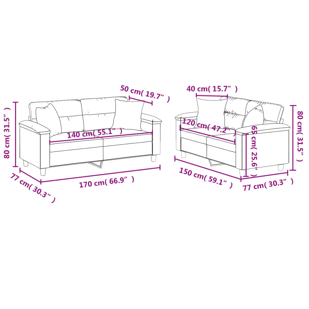 Ensemble de canapés 2 pcs avec coussins gris similicuir Canapés vidaXL