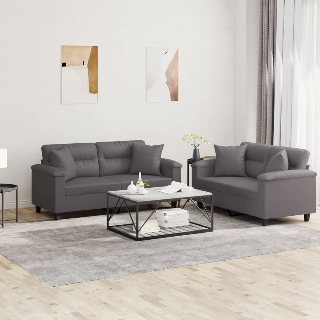 Ensemble de canapés 2 pcs avec coussins gris similicuir Canapés vidaXL