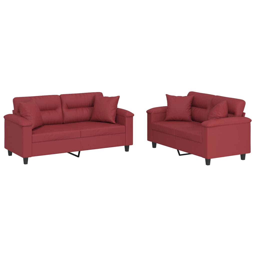 Ensemble de canapés 2 pcs et coussins rouge bordeaux similicuir - XIOS