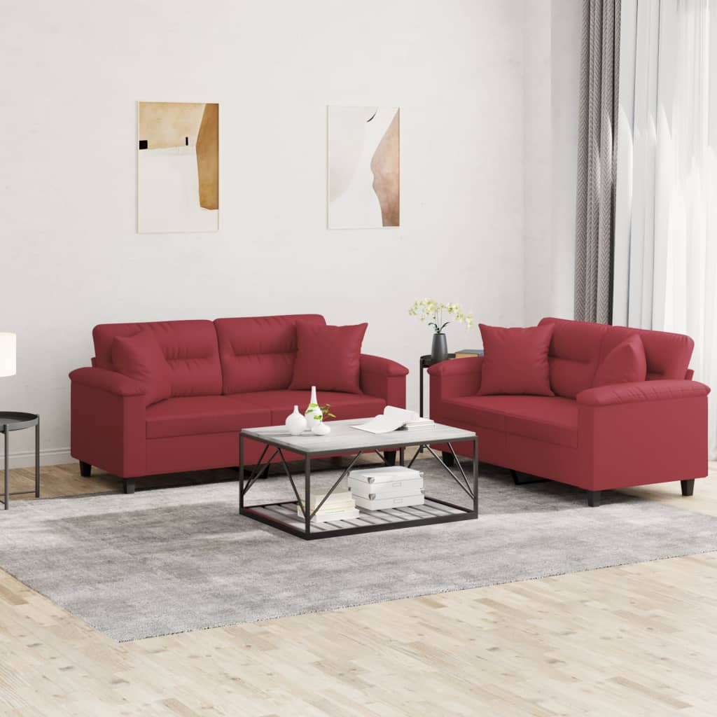 Ensemble de canapés 2 pcs et coussins rouge bordeaux similicuir - XIOS
