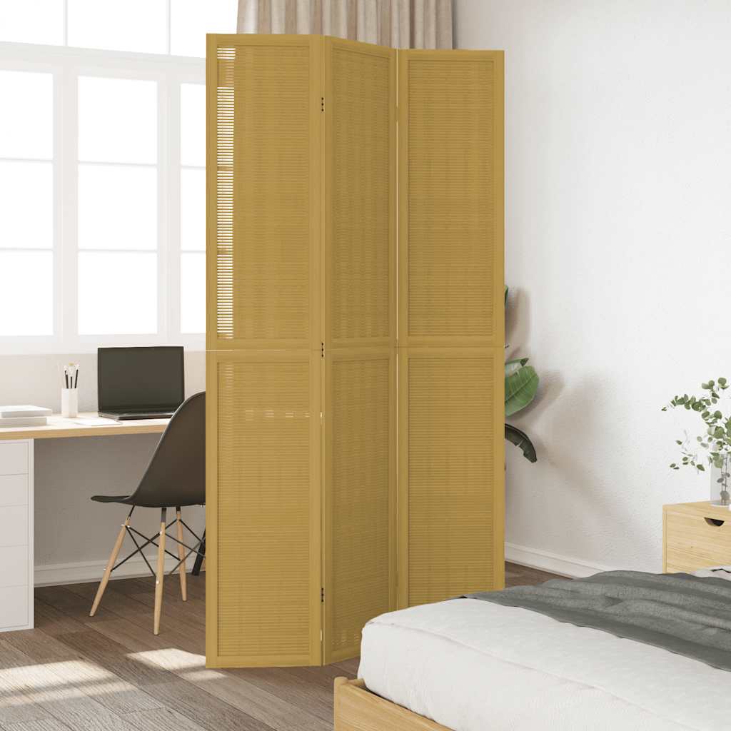 Cloison de séparation 3 panneaux marron bois paulownia massif - XIOS