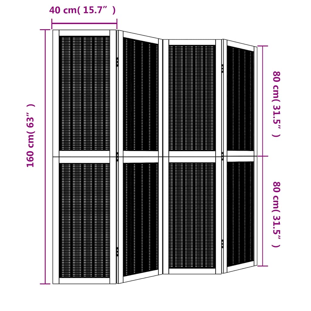 Cloison de séparation 4 panneaux marron bois paulownia massif - XIOS