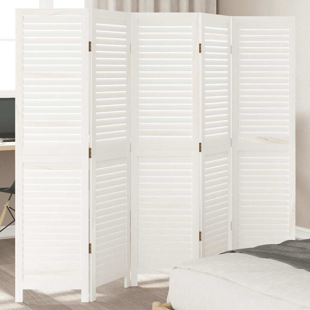 Cloison de séparation 5 panneaux blanc bois de paulownia massif - XIOS