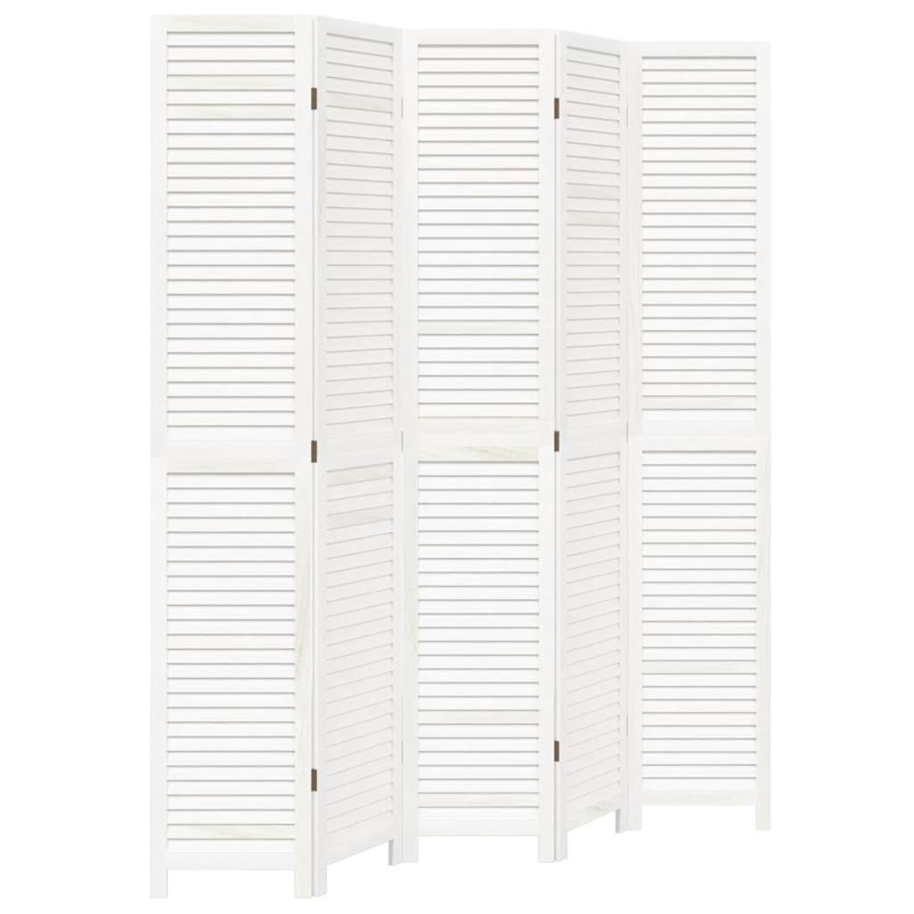 Cloison de séparation 5 panneaux blanc bois de paulownia massif - XIOS