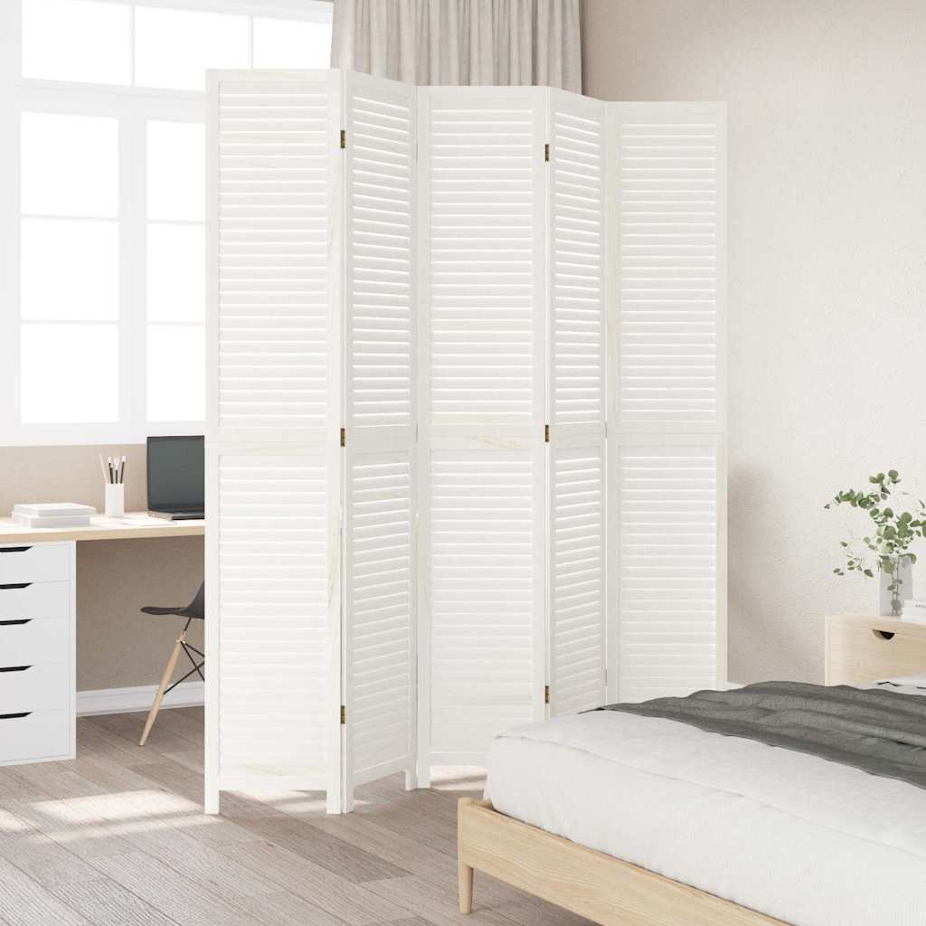 Cloison de séparation 5 panneaux blanc bois de paulownia massif - XIOS