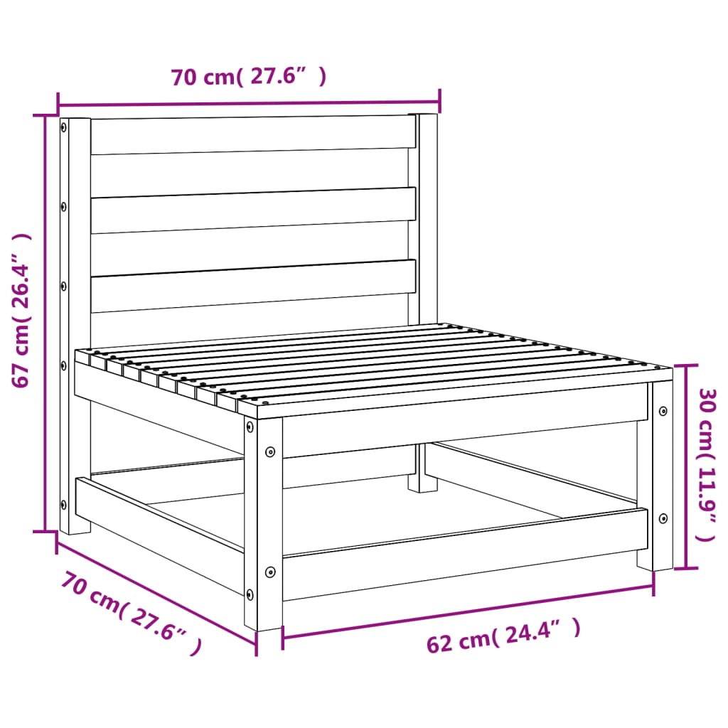 Canapé de jardin sans accoudoirs 70x70x67 cm bois de pin massif Éléments pour canapés modulables de jardin vidaXL