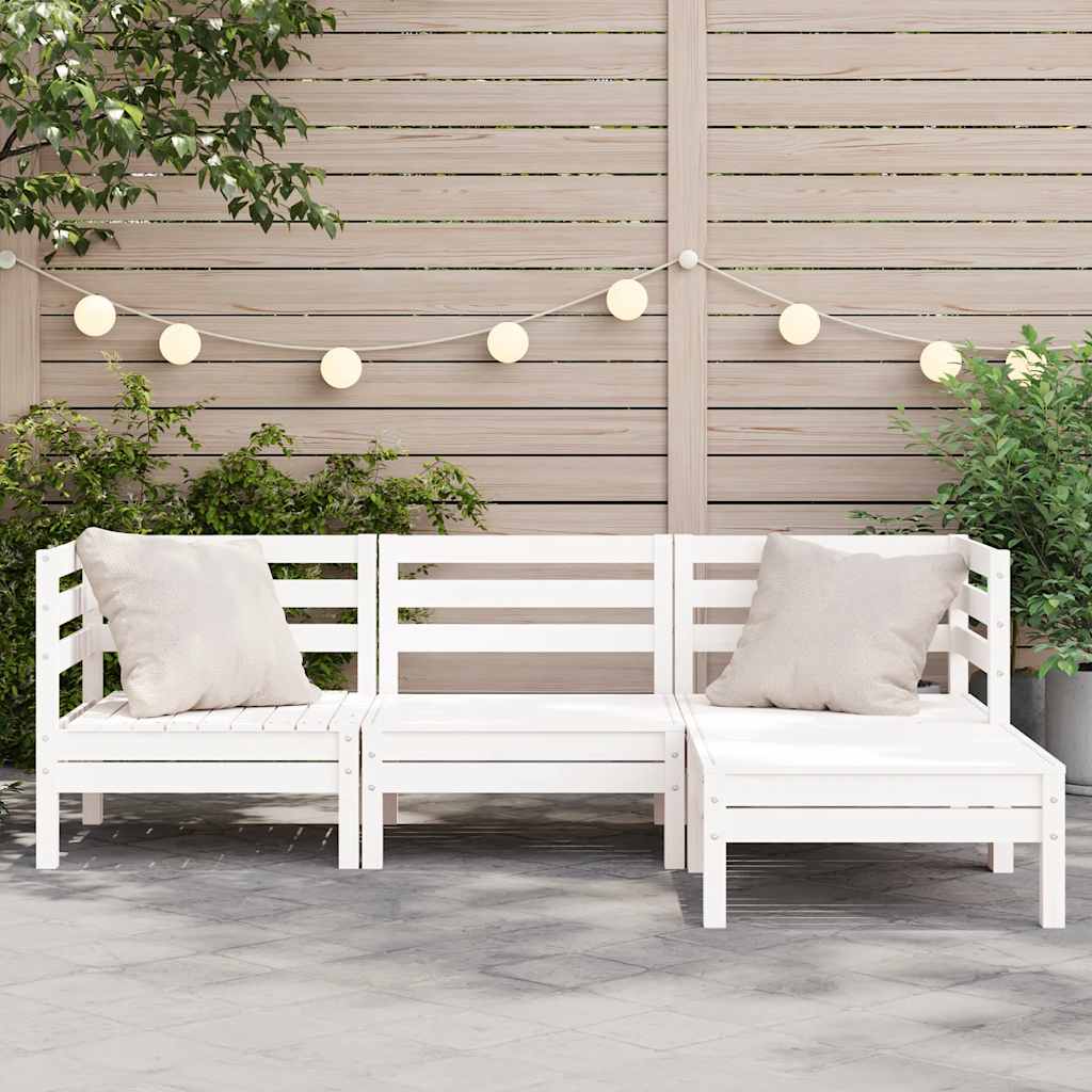 Canapé de jardin 3 places et repose-pied blanc bois pin massif - XIOS