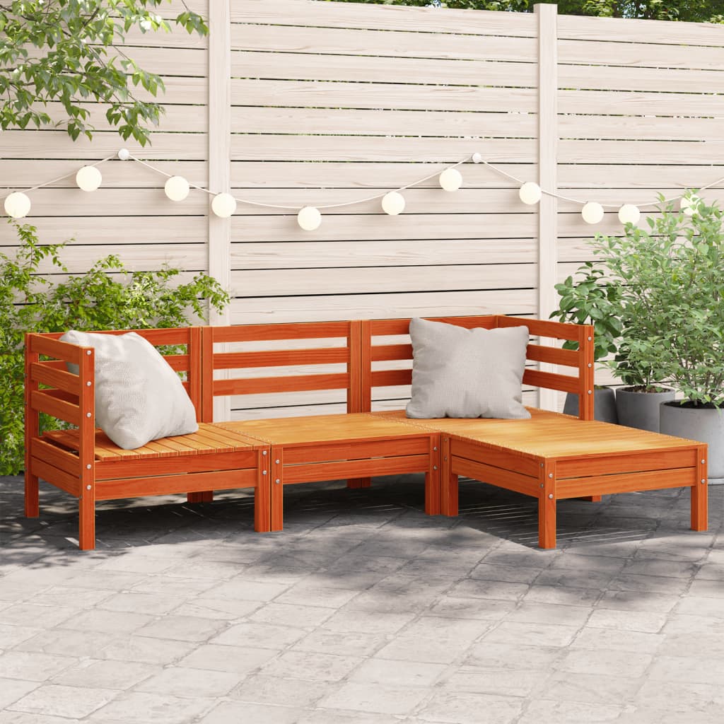 Canapé de jardin 3 places repose-pied cire marron bois massif - XIOS