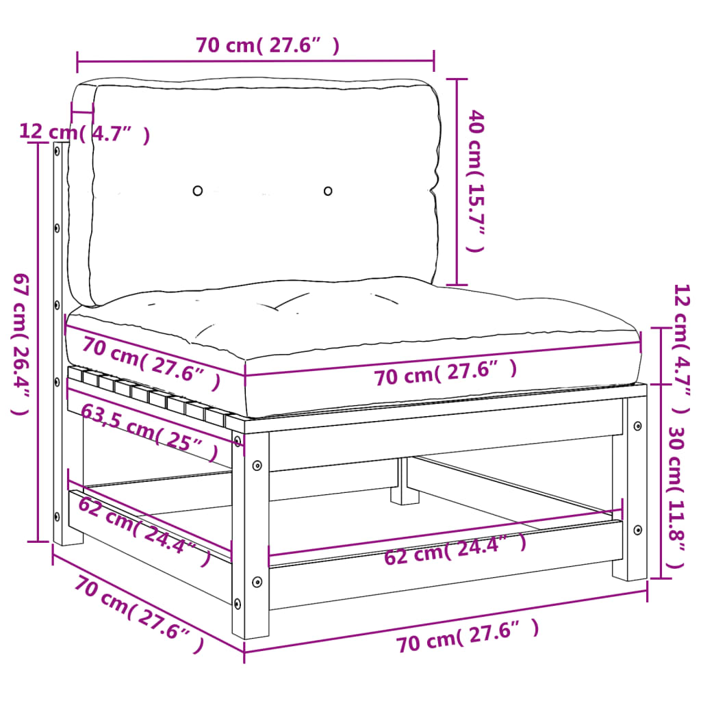 Canapé de jardin sans accoudoirs et coussins bois massif de pin Éléments pour canapés modulables de jardin vidaXL