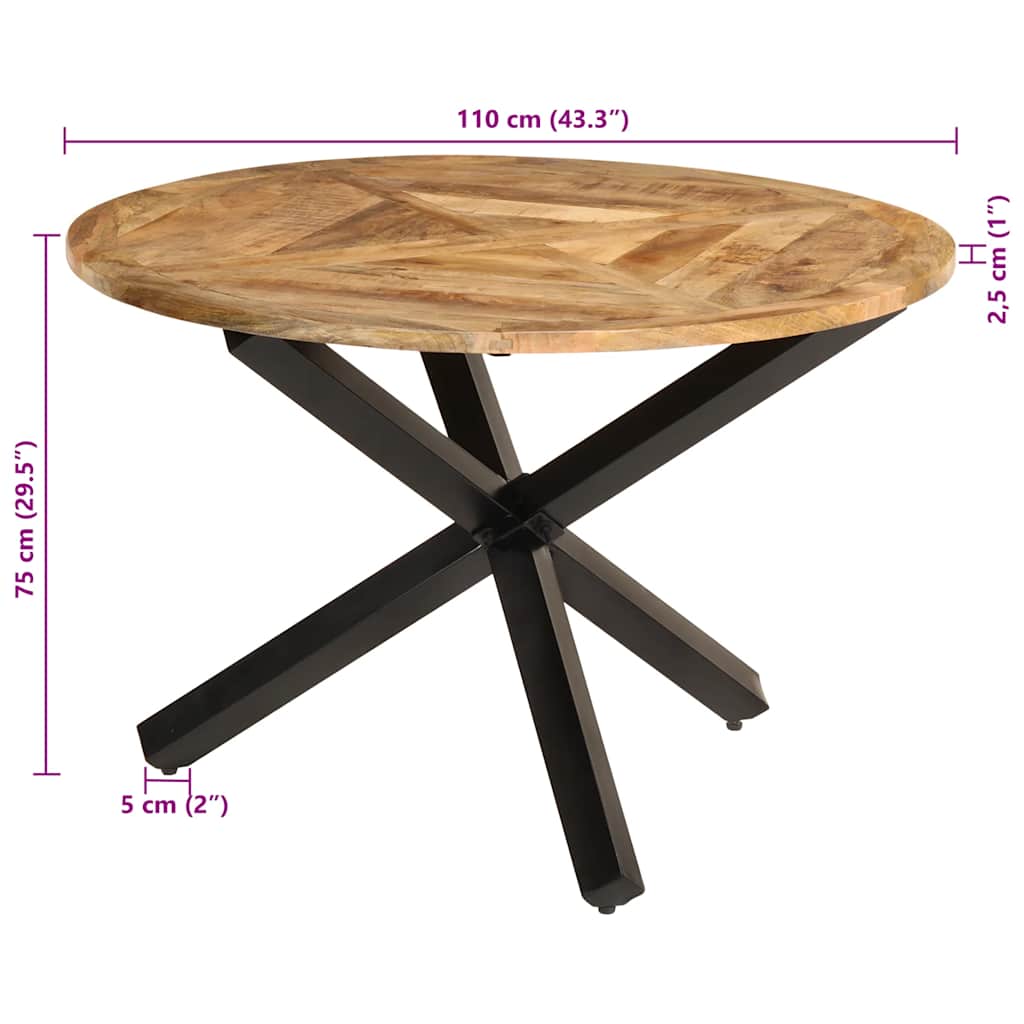 Table à manger Ø110x75 cm bois massif de manguier brut