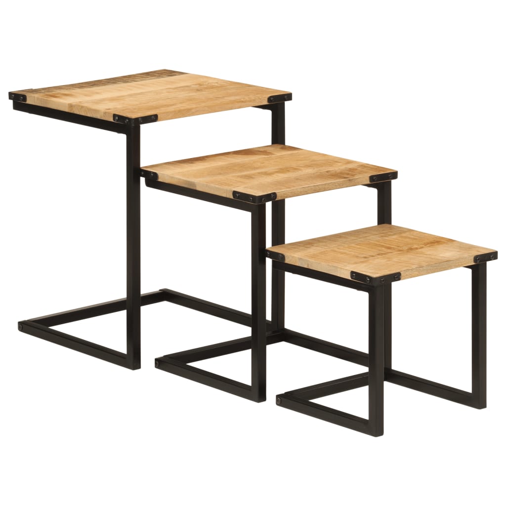 Tables basses gigognes 3 pcs bois massif de manguier et fer - XIOS
