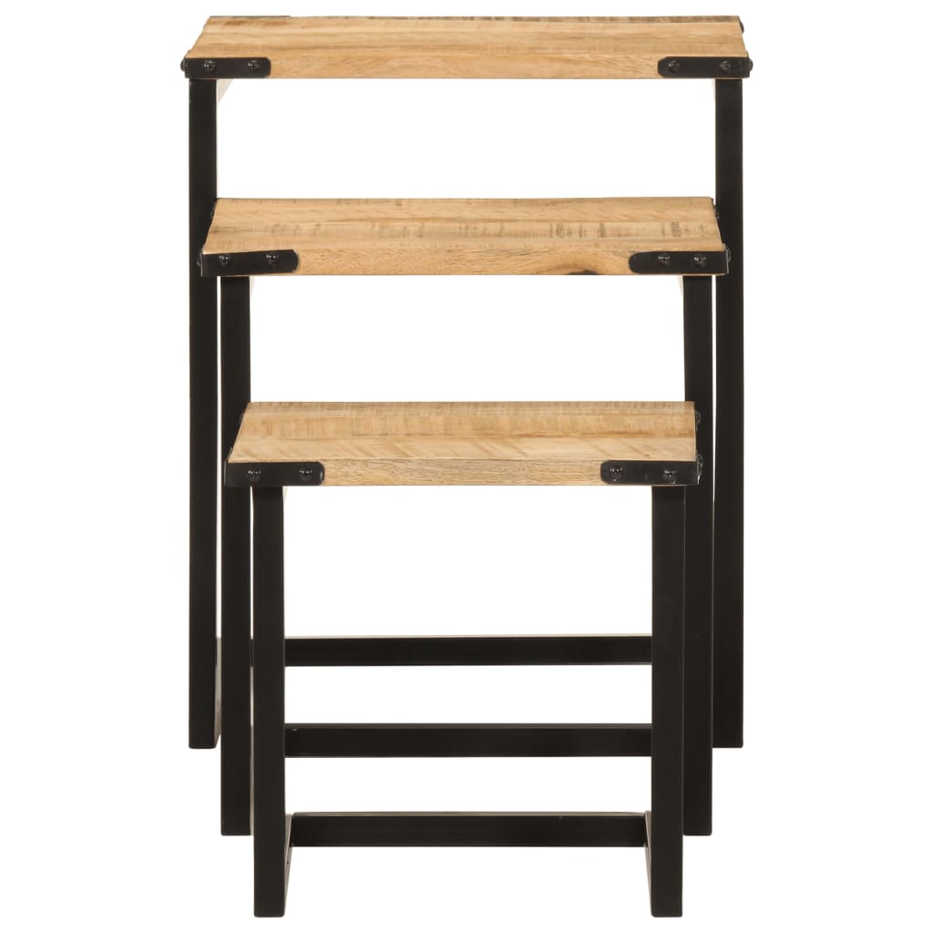 Tables basses gigognes 3 pcs bois massif de manguier et fer - XIOS