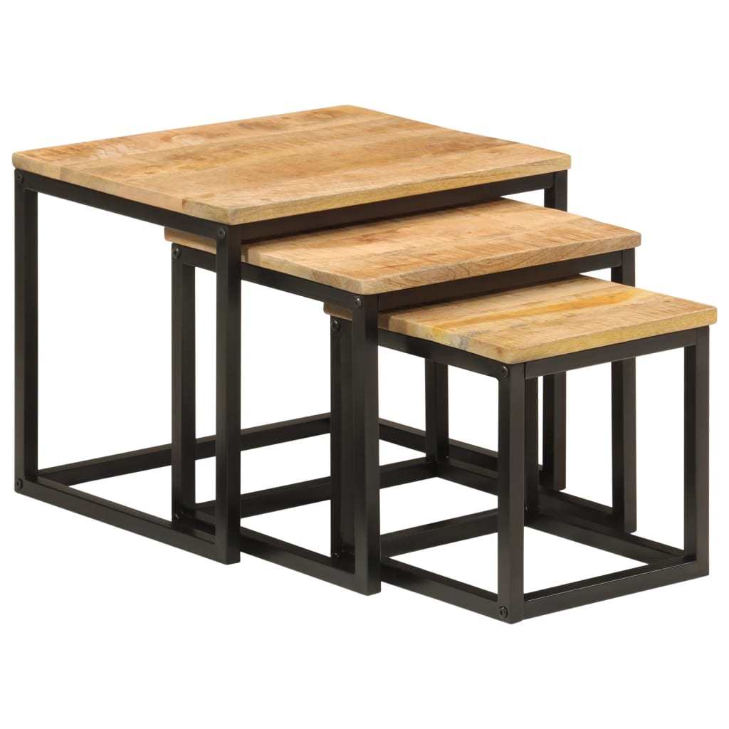 Tables basses gigognes 3 pcs bois massif de manguier et fer - XIOS