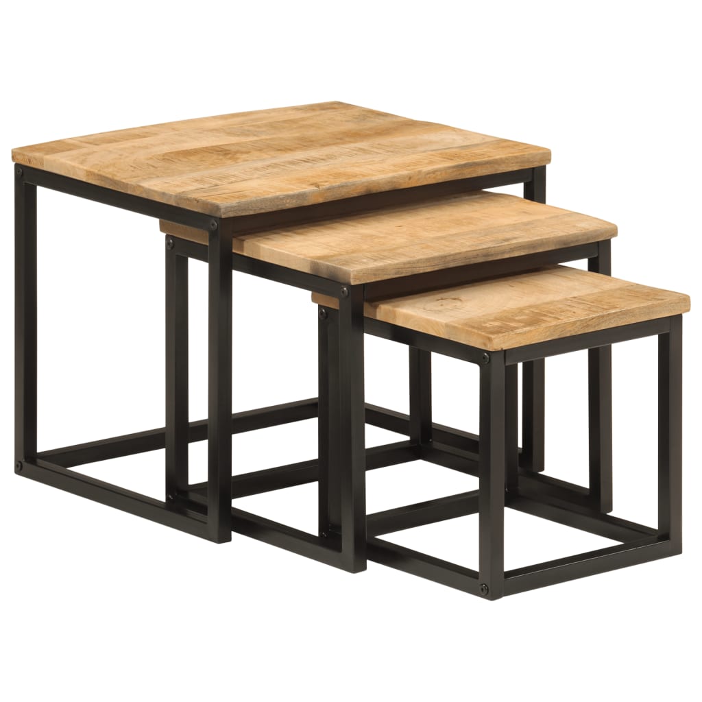 Tables basses gigognes 3 pcs bois massif de manguier et fer - XIOS