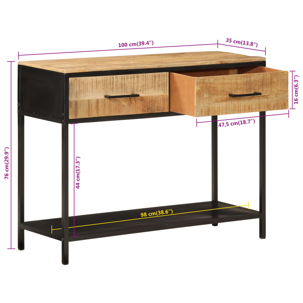 Table console 100x35x76 cm bois massif de manguier et fer - XIOS