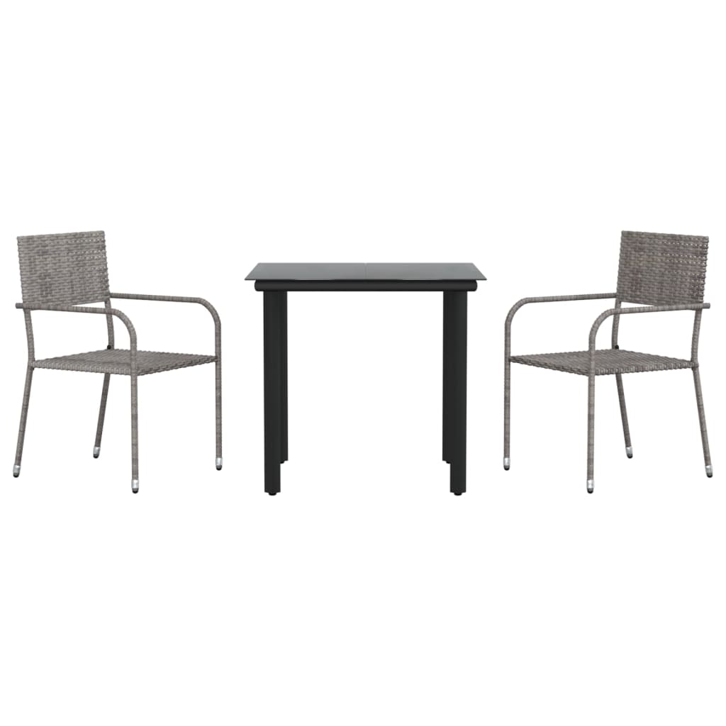 Ensemble à manger de jardin 3pcs gris/noir résine tressée/acier
