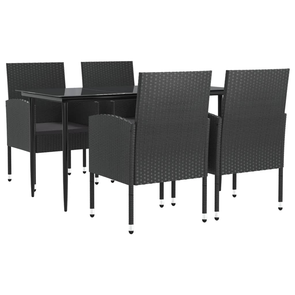 Ensemble à manger de jardin 5 pcs noir résine tressée et acier